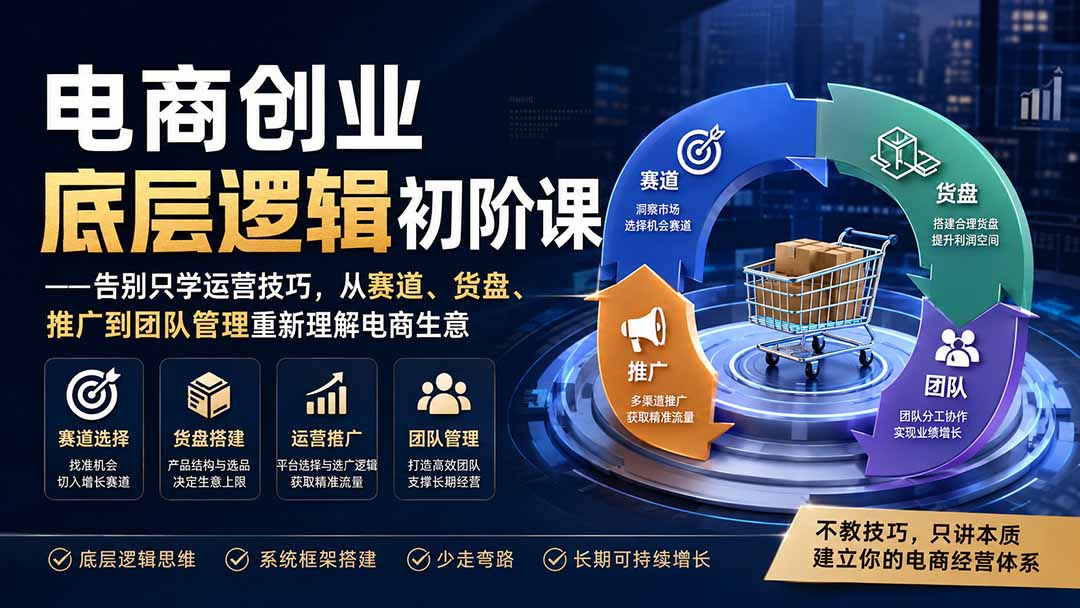 电商创业底层逻辑初阶课——告别只学运营技巧，从赛道、货盘、推广到团队管理重新理解电商生意-聚创源