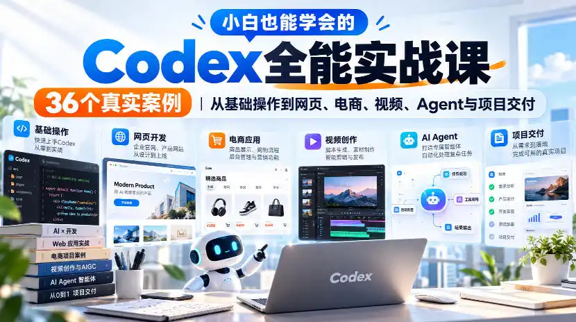 小白也能学会的Codex全能实战课｜36个真实案例，从基础操作到网页、电商、视频、Agent与项目交付-聚创源
