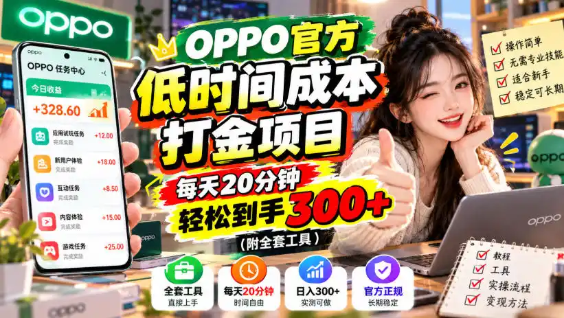 OPPO官方低时间成本打金项目，每天20分钟，轻松到手300+(附全套工具)【揭秘】-聚创源