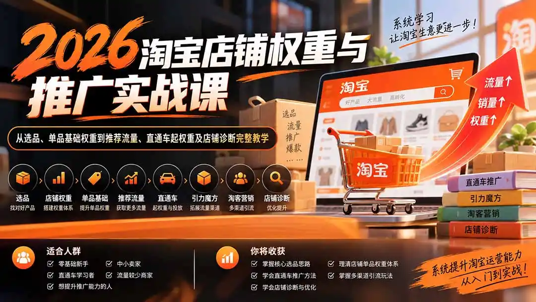 2026淘宝店铺权重与推广实战课：从选品、单品基础权重到推荐流量、直通车起权重及店铺诊断完整教学-聚创源