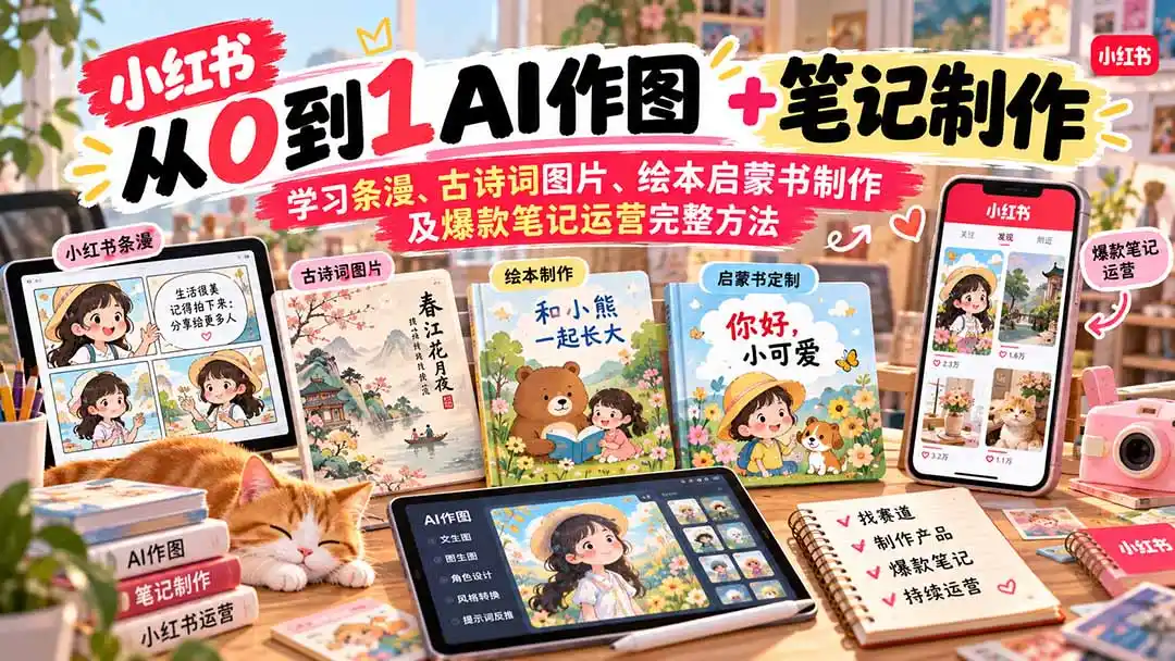2026小红书AI内容创作从0到1：学习条漫、古诗词图片、绘本启蒙书制作及爆款笔记运营完整方法-聚创源