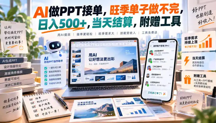 AI做PPT接单，旺季单子做不完，日入500+，当天结算，附赠工具【揭秘】-聚创源