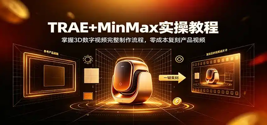 TRAE+MinMax实操教程：3D数字视频完整制作流程，零成本复刻产品视频-聚创源
