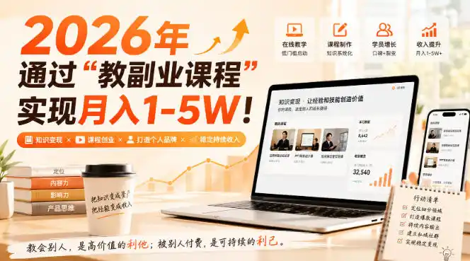 2026年通过“教副业课程”实现月入1-5W！毫无保留的全部教给你，长期稳定【揭秘】-聚创源