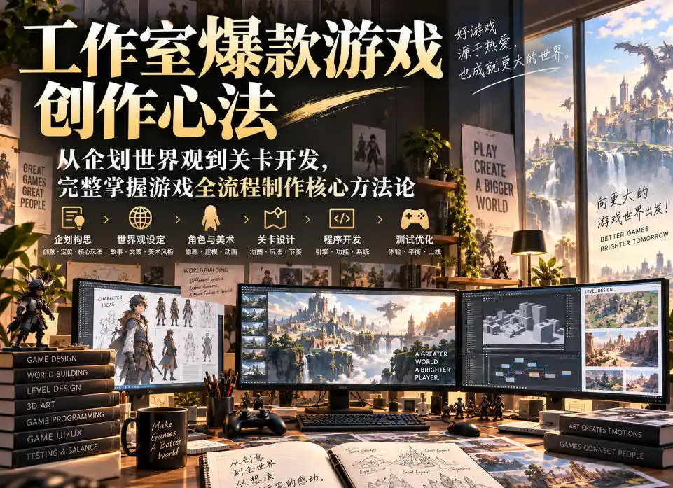 工作室爆款游戏创作心法｜从企划世界观到关卡开发，完整掌握游戏全流程制作核心方法论-聚创源