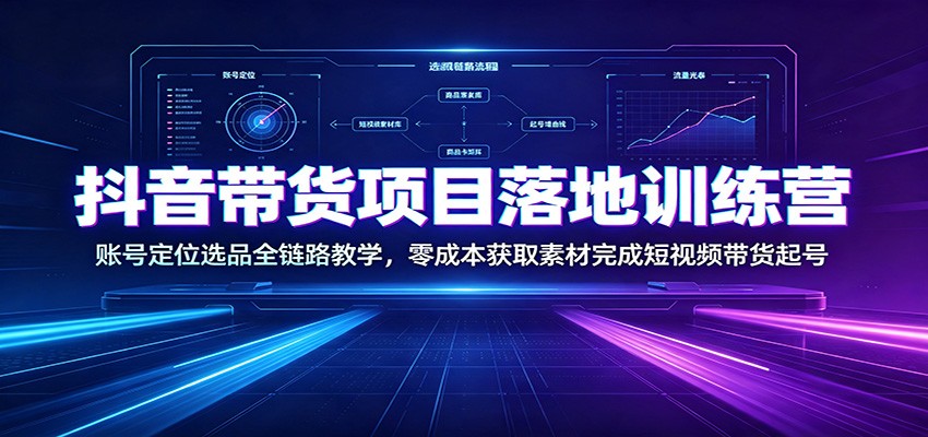抖音带货项目落地训练营：账号定位选品全链路教学，零成本获取素材完成短视频带货起号-聚创源
