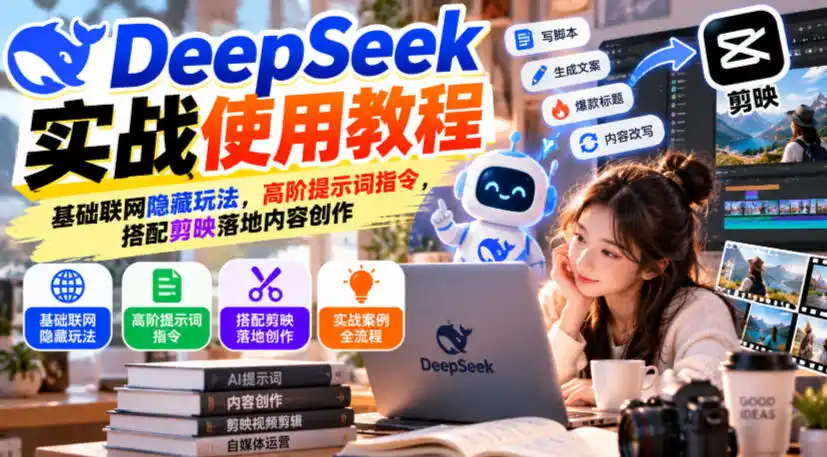 DeepSeek实战使用教程｜基础联网隐藏玩法，高阶提示词指令，搭配剪映落地内容创作-聚创源