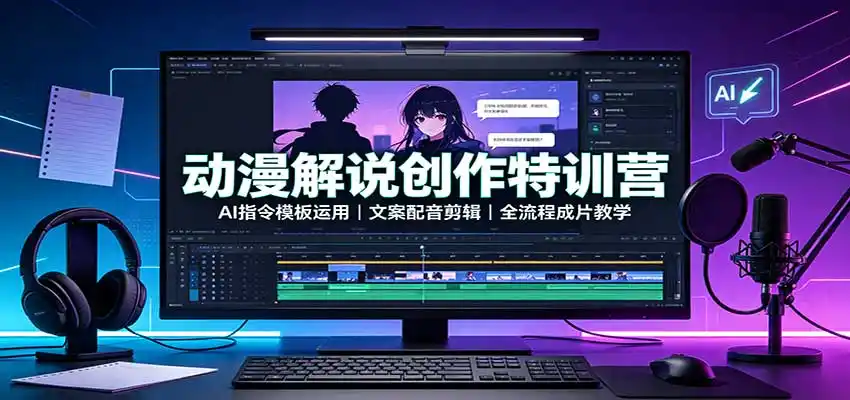 动漫解说创作特训营：AI指令模板运用，文案配音剪辑，全流程成片教学-聚创源