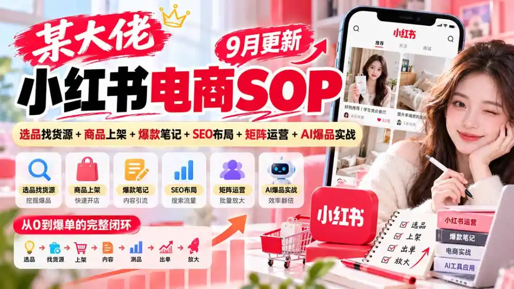 某大佬小红书电商SOP｜9月更新：选品找货源+商品上架+爆款笔记+SEO布局+矩阵运营+AI爆品实战-聚创源