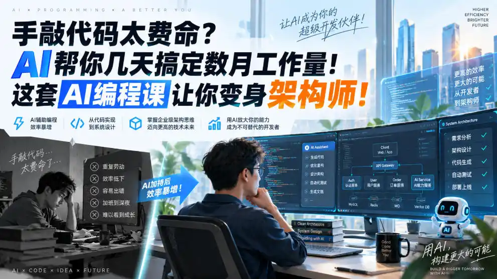 手敲代码太费命？AI帮你几天搞定数月工作量！这套AI编程课让你变身架构师！【原创双语字幕】-聚创源