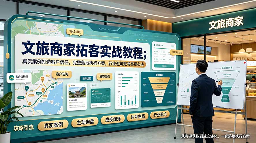 文旅商家拓客实战教程;真实案例打造客户信任,完整落地执行方案,行业避坑账号布局心法-聚创源