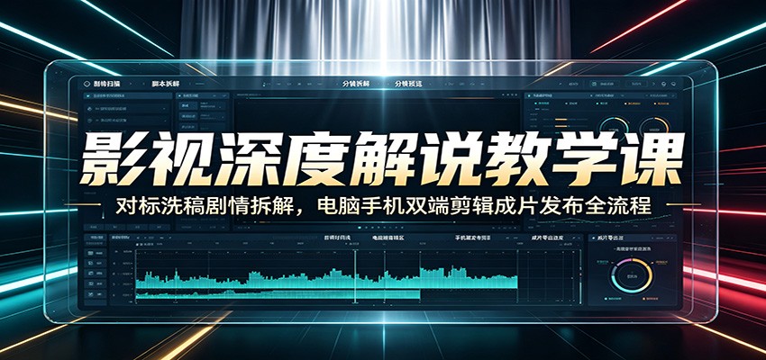 影视深度解说教学课：对标洗稿剧情拆解，电脑手机双端剪辑成片发布全流程-聚创源