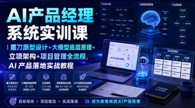 AI产品经理系统实训课｜墨刀原型设计+大模型底层原理+立项架构+项目管理全流程，AI产品落地实战教程-聚创源