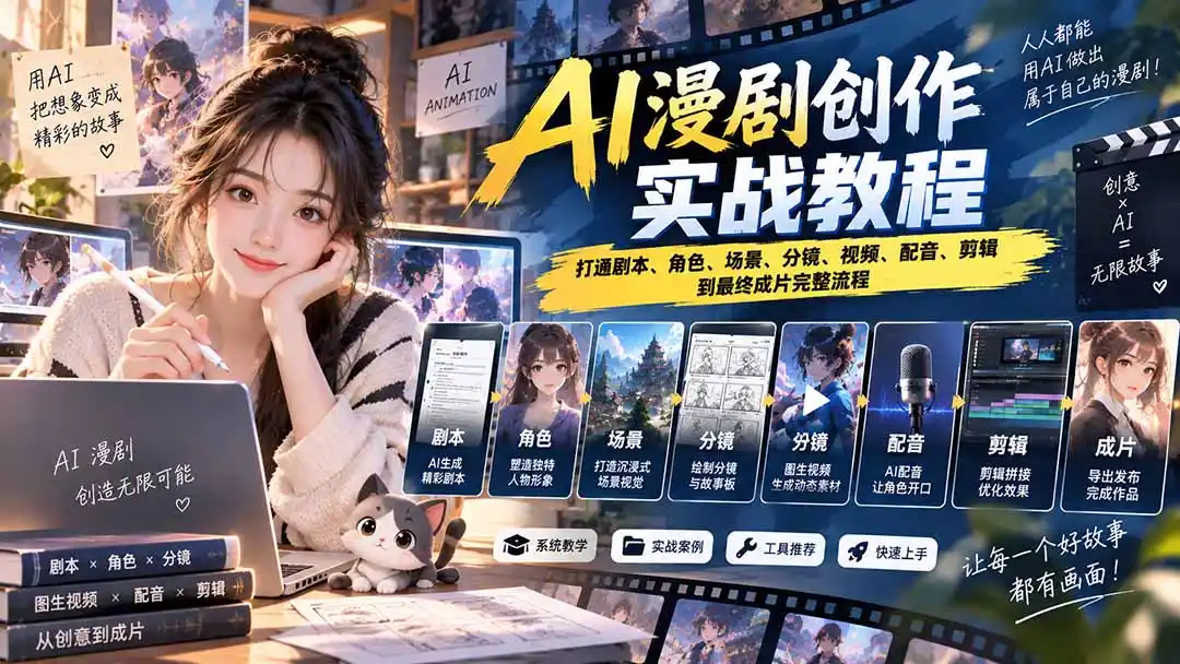 2026 AI漫剧创作实战教程：打通剧本、角色、场景、分镜、视频、配音、剪辑到最终成片完整流程-聚创源