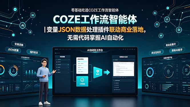 零基础吃透COZE工作流智能体｜变量JSON数据处理插件联动商业落地，无需代码掌握AI自动化-聚创源