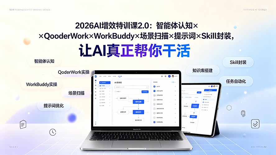 2026AI增效特训课2.0：智能体认知×QoderWork×WorkBuddy×场景扫描×提示词×Skill封装，让AI真正帮你干活-聚创源