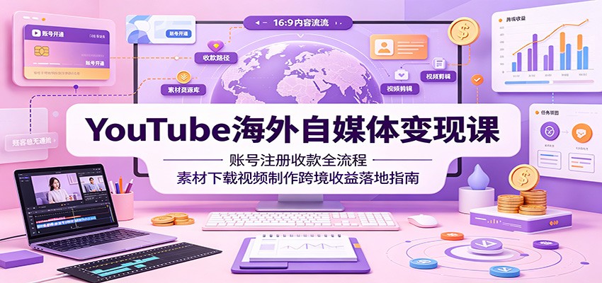 YouTube海外自媒体变现课：账号注册收款全流程，素材下载视频制作跨境收益落地指南-聚创源