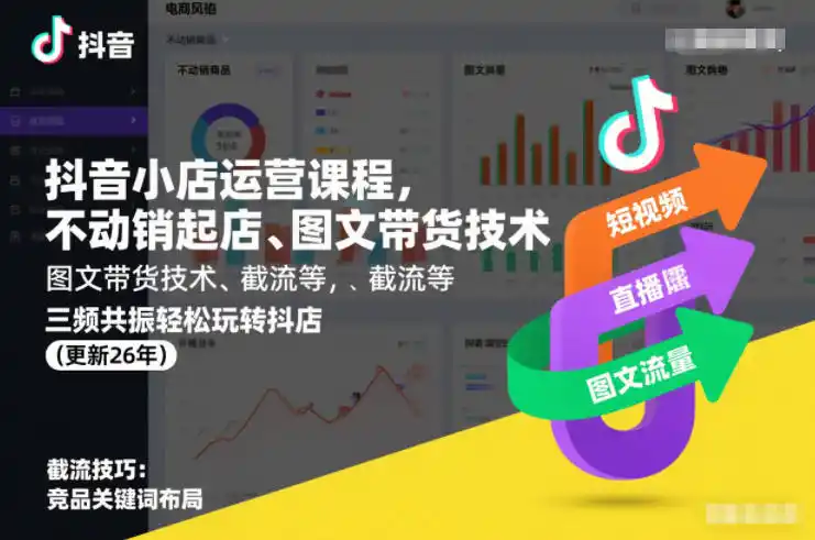 抖音小店运营课程，不动销起店、图文带货技术、截流等，三频共振轻松玩转抖店(更新260928)-聚创源
