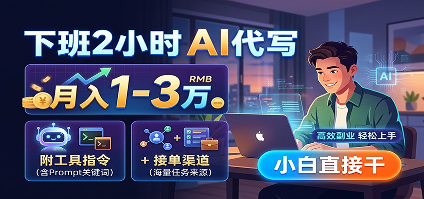 下班2小时AI代写，月入1-3万，附工具指令+接单渠道，小白直接干-聚创源