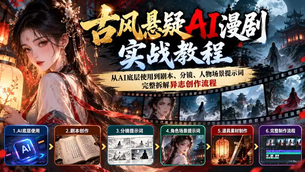 古风悬疑AI漫剧实战教程：从AI底层使用到剧本、分镜、人物场景提示词，完整拆解异志创作流程-聚创源