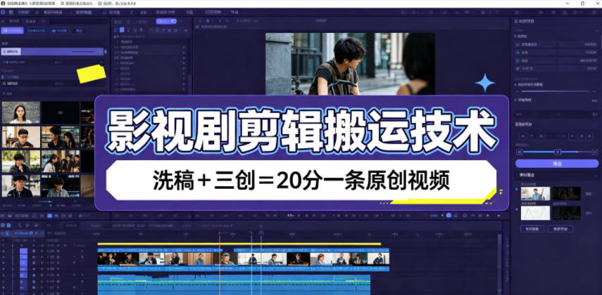 影视剧剪辑搬运技术，洗稿+三创=20分一条原创视频-聚创源