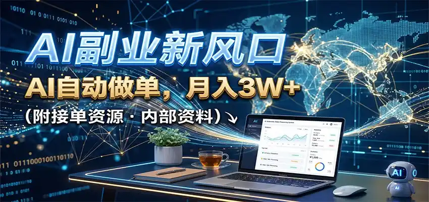 AI副业新风口,AI自动做单,月入3W+,附接单资源-聚创源