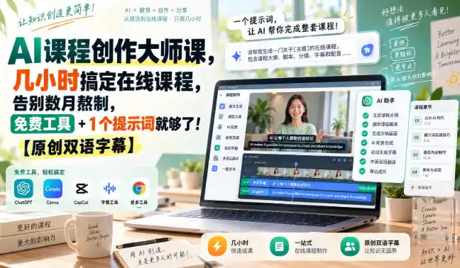 AI课程创作大师课，几小时搞定在线课程，告别数月熬制，免费工具+1个提示词就够了！【原创双语字幕】-聚创源
