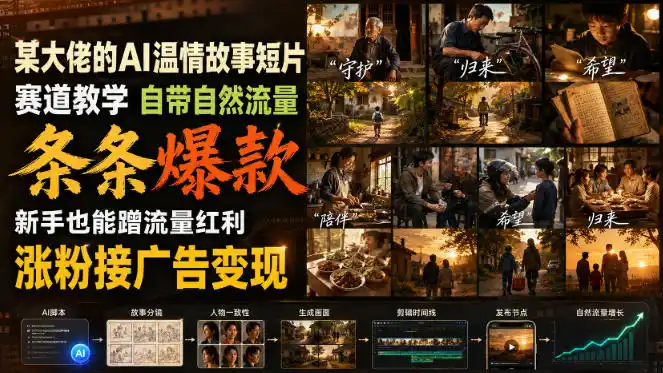 某大佬的AI温情故事短片赛道教学，自带自然流量，条条爆款，新手也能蹭流量红利，涨粉接广告变现-聚创源