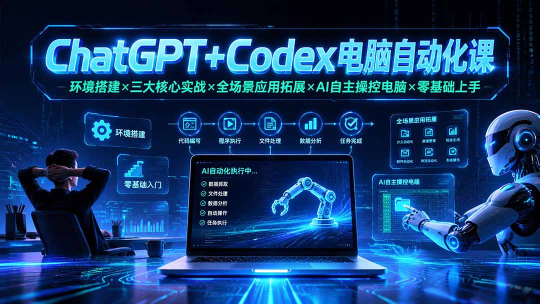 ChatGPT+Codex电脑自动化课：环境搭建×三大核心实战×全场景应用拓展×AI自主操控电脑×零基础上手-聚创源
