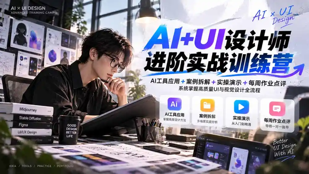 【无水印】AI+UI设计师进阶训练营-第4期：AI工具应用+案例拆解+实操演示+作业点评，掌握高质量UI与视觉设计全流程-聚创源