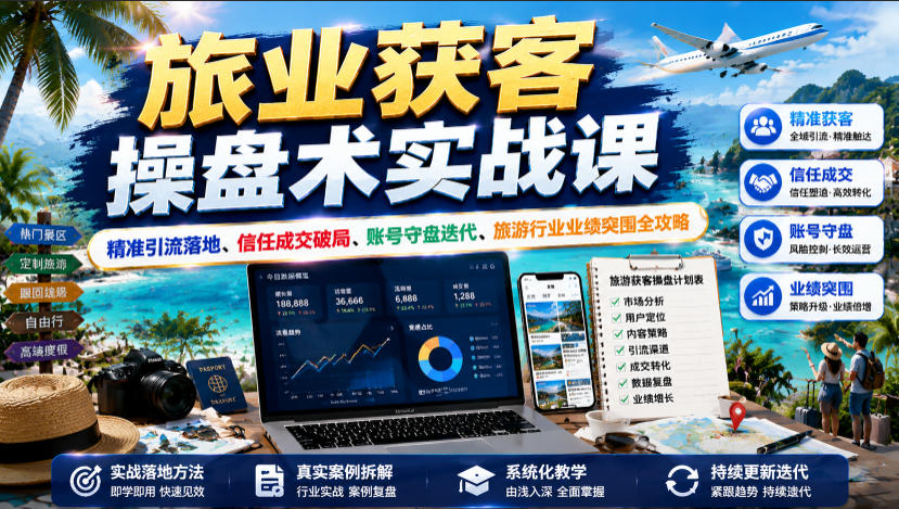 旅业获客操盘术实战课|精准引流落地、信任成交破局、账号守盘迭代、旅游行业业绩突围全攻略-聚创源