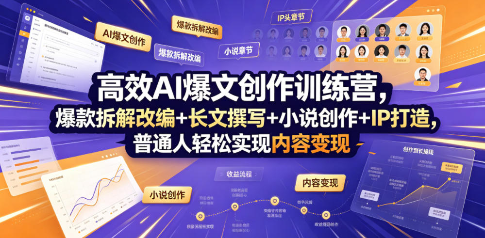 高效AI爆文创作训练营，爆款拆解改编+长文撰写+小说创作+IP打造，普通人轻松实现内容变现-聚创源