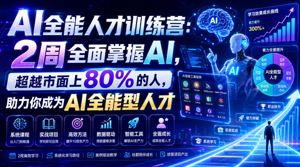 AI全能人才训练营：2周全面掌握AI，超越市面上80%的人，助力你成为AI全能型人才-聚创源
