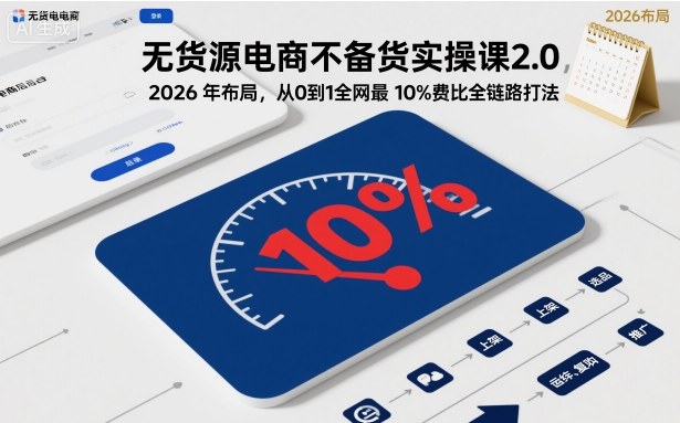 无货源电商不备货实操课2.0，2026年布局，从0到1全网最低10%费比全链路打法【更新26年7月22日】-聚创源