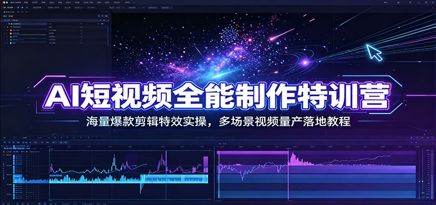 AI短视频全能制作特训营：海量爆款剪辑特效实操，多场景视频量产落地教程-聚创源