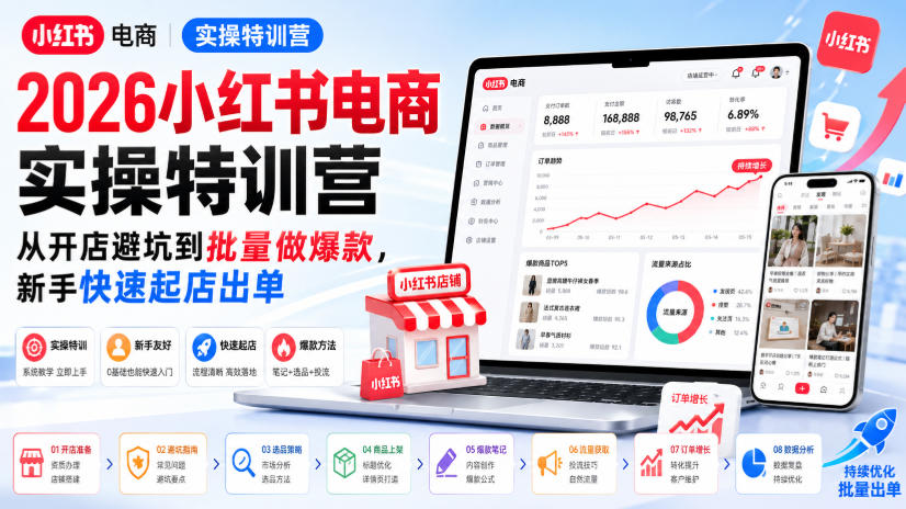 2026小红书电商实操特训营，从开店避坑到批量做爆款，新手快速起店出单-聚创源