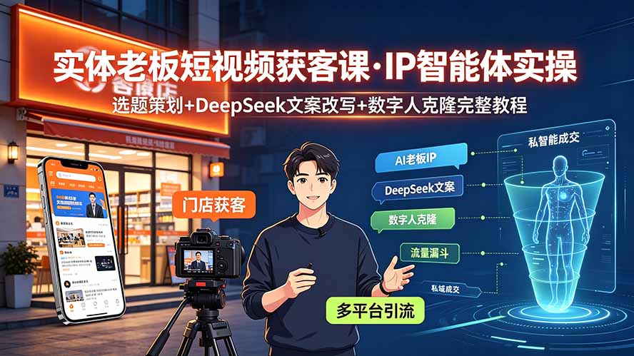 实体老板短视频获客课·IP智能体实操｜选题策划+DeepSeek文案改写+数字人克隆完整教程-聚创源