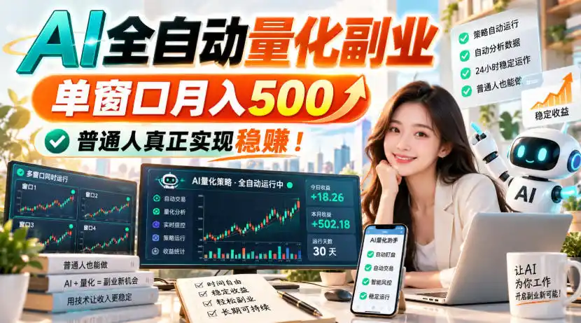 AI全自动量化副业，单窗口月入500，普通人真正实现稳賺！【揭秘】-聚创源