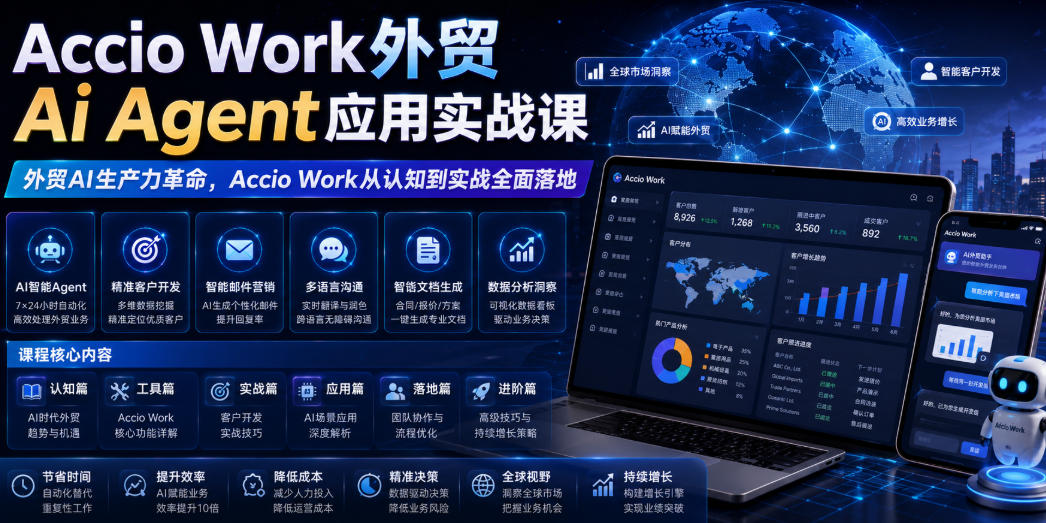 Accio Work外贸Ai Agent应用实战课，外贸AI生产力革命，Accio Work从认知到实战全面落地-聚创源