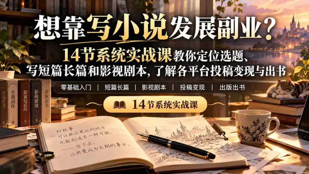 【无水印】想靠写小说发展副业?14节系统实战课教你定位选题、写短篇长篇和影视剧本,了解各平台投稿变现与出书 【无水印】想靠写小说发展副业?14节系统实战课教你定位选题、写短篇长篇和影视剧本,了解各平台投稿变现与出书