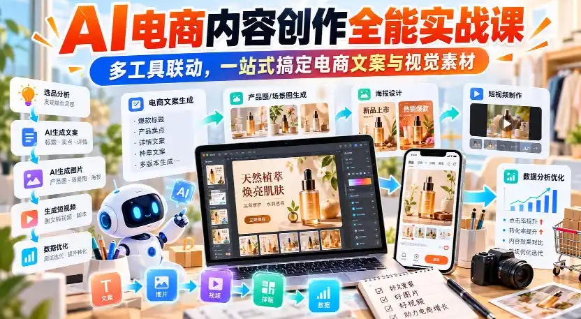 【无水印】AI电商内容创作全能实战课｜多工具联动，一站式搞定电商文案与视觉素材-聚创源