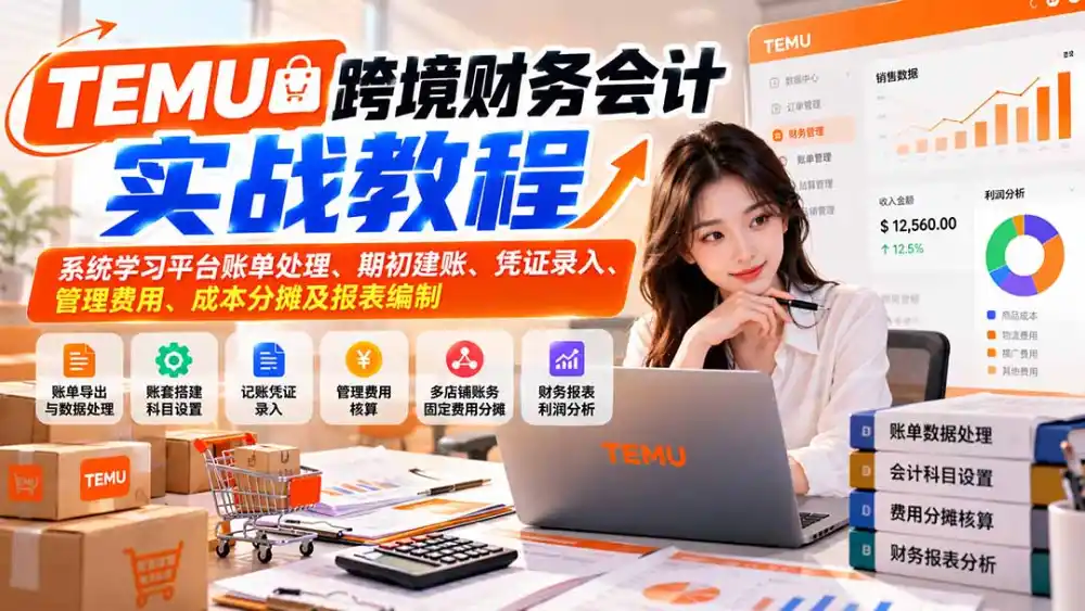 TEMU跨境财务会计实战教程：系统学习平台账单处理、期初建账、凭证录入、管理费用、成本分摊及报表编制-聚创源