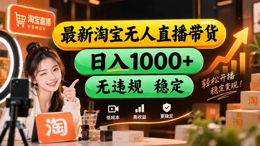 【新技术】淘宝无人直播,独家,日入2K+,无封号,可矩阵,长期稳定-聚创源