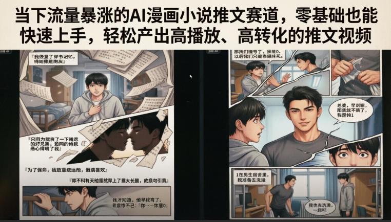 当下流量暴涨的AI漫画小说推文赛道，零基础也能快速上手，轻松产出高播放、高转化的推文视频-聚创源
