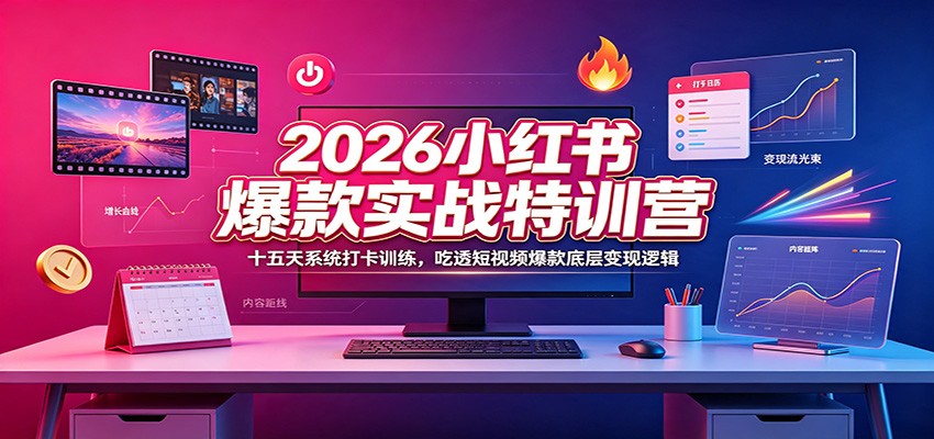 2026小红书爆款实战特训营：十五天系统打卡训练，吃透短视频爆款底层变现逻辑-聚创源