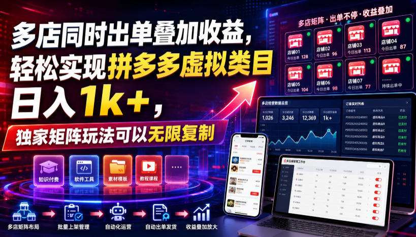 多店同时出单叠加收益，轻松实现拼多多虚拟类目日入1k+，独家矩阵玩法可以无限复制【揭秘】-聚创源