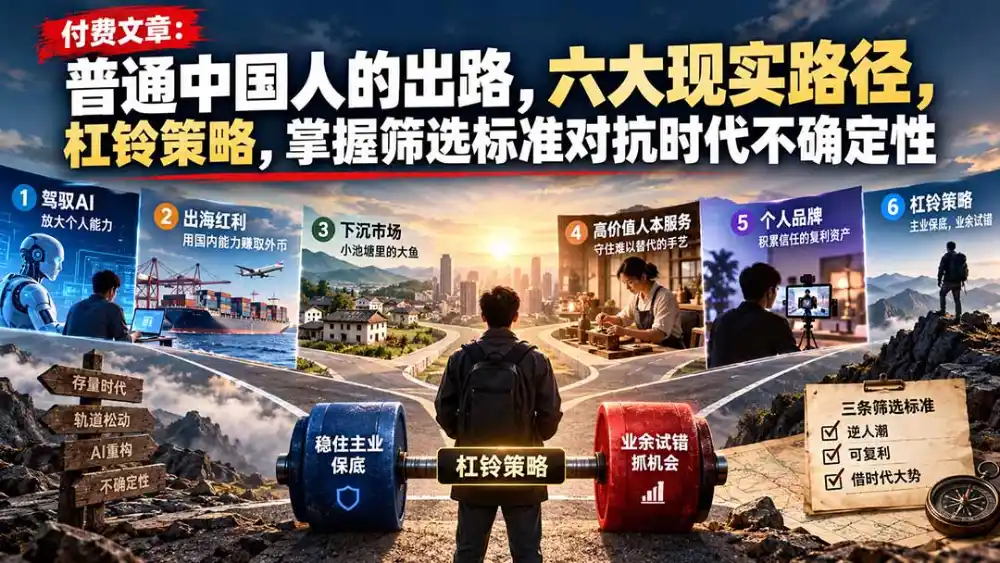 付费文章：普通中国人的出路，六大现实路径，杠铃策略，掌握筛选标准对抗时代不确定性-聚创源