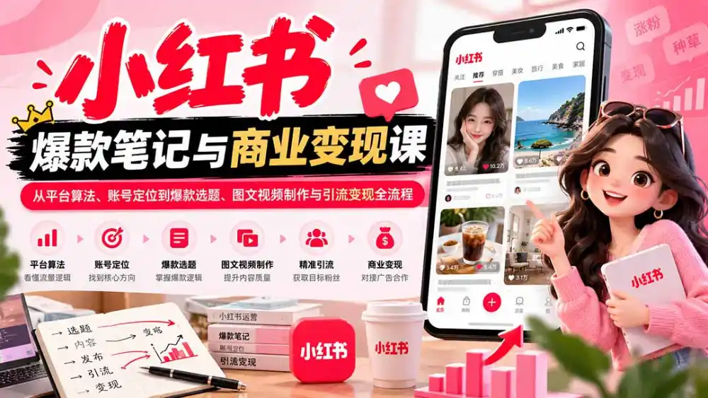 2026小红书爆款笔记与商业变现课：从平台算法、账号定位到爆款选题、图文视频制作与引流变现全流程-聚创源