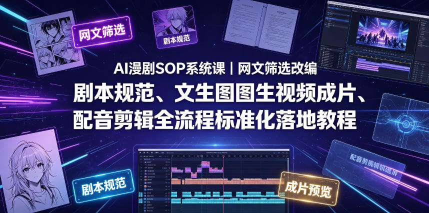 AI漫剧SOP系统课|网文筛选改编、剧本规范、文生图图生视频成片、配音剪辑全流程标准化落地教程(更新)-聚创源