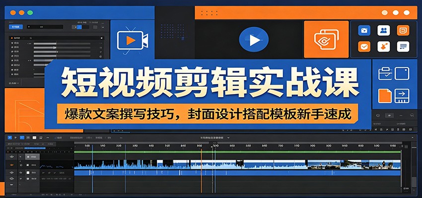 短视频剪辑实战课：爆款文案撰写技巧，封面设计搭配模板新手速成-聚创源